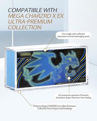 حافظة عرض أكريليك متوافقة مع مجموعة Pokemon Mega CHARZRD X ex فائقة الجودة للحماية من الأشعة فوق البنفسجية بسمك 5 مم مع غطاء مغناطيسي قابل للتكديس صندوق أكريليك UPC in Kuwait