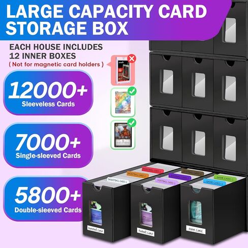 Trading Card Storage Box for Commander Display, 12000+ Bulk Card Storage, Card Deck Box Cardboard with 48 Dividers, Trading Card Collection Box Fit for MTG, TCG, PTCG, Sport Cards and Baseball Cards in Kuwait