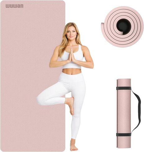 10 mm Yoga Mat 72"x26" TPE Non-Slip Exercise Mat 0.4" Thick, Easy-to-Carry Fitness Mat for Yoga, Pilates & Workout, Professional Mat, Made with Recyclable Material, Durable, Easy to Clean in Saudi Arabia