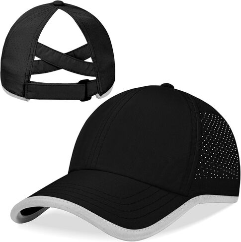 Girls Criss Cross Ponytail Hat Reflective Outdoor Hat Mesh Quick Dry Baseball Cap for Kids Age 3-12 Years in Kuwait