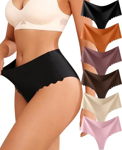 Thongs for Womens High Waisted Seamless Underwear for Women 6 Pack Wave Edge No Show Sexy Panties in Saudi Arabia