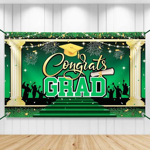 KatchOn, XtraLarge Green Congrats Grad Banner - 72x44 Inch, 2025 Graduation Backdrop | Grad Decorations Class of 2025 Green and Gold for Grad Party Decorations, Graduation Decorations 2025 in Kuwait