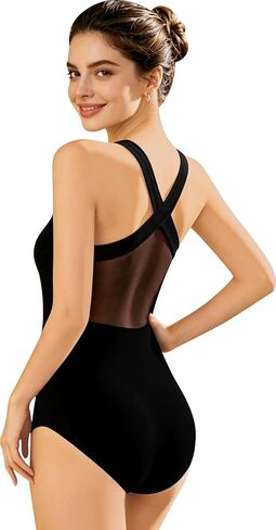 Women Dance Leotard Adult Ballet Tank, Gymnastic Dancewear with Crisscross Straps, Mesh Splicing Back in Kuwait