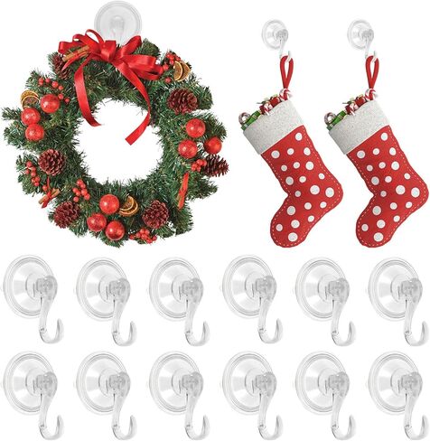 12Pcs Wreath Hanger Suction Cup Hooks Reusable Shower Suction Cup Hook Wall Window Bathroom Plastic Vacuum Hooks Wreath Holder for Front Doors Kitchen Shower Room in Kuwait