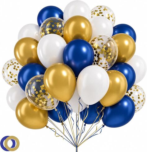 LovesTown 60PCS Blue Balloons, 12 Inches White Pastel Colored Confetti Latex Balloons Garland Arch with Ribbon for Boy Graduation Wedding Engagement Baby Shower Birthday Party Decorations in Saudi Arabia