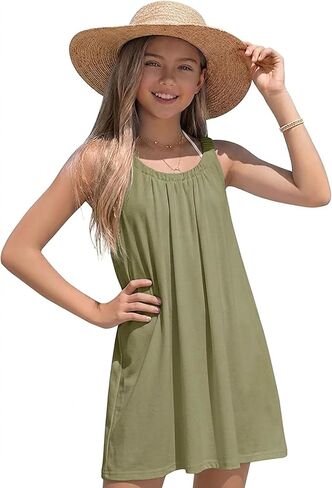 Girl's Beach Swim Cover Up Summer Sleeveless Tank Halter Dresses in Saudi Arabia