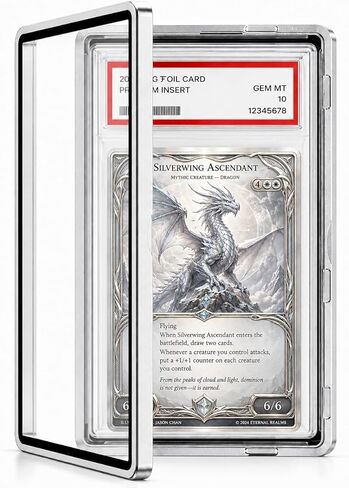 Magenetic Graded Card Slab Protector - Premium Aluminum Graded Card Showcase, PSA Slab Protector with UV-Resistant Tempered Glass, Personalized PSA Slab Bumper for Collectors, Silver in Saudi Arabia