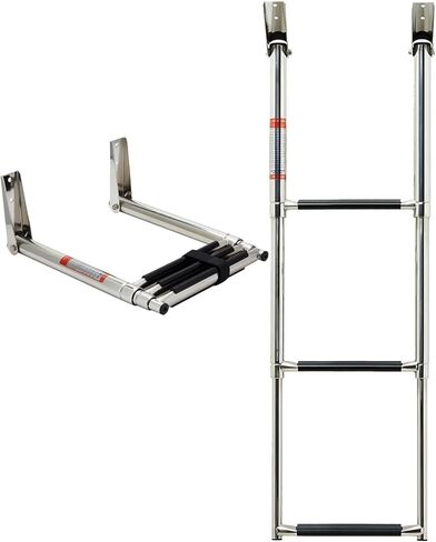 Manifish-made 3 Step Boat Ladder, Stainless Steel Telescoping Boat Boarding Ladder, Swim Step with Anti-slippery Vinyl Silver & Black in Saudi Arabia