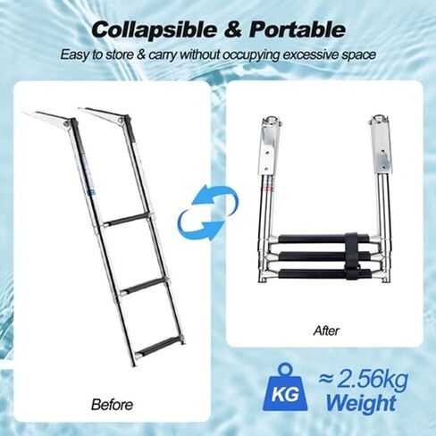 Manifish-made 3 Step Boat Ladder, Stainless Steel Telescoping Boat Boarding Ladder, Swim Step with Anti-slippery Vinyl Silver & Black in Saudi Arabia