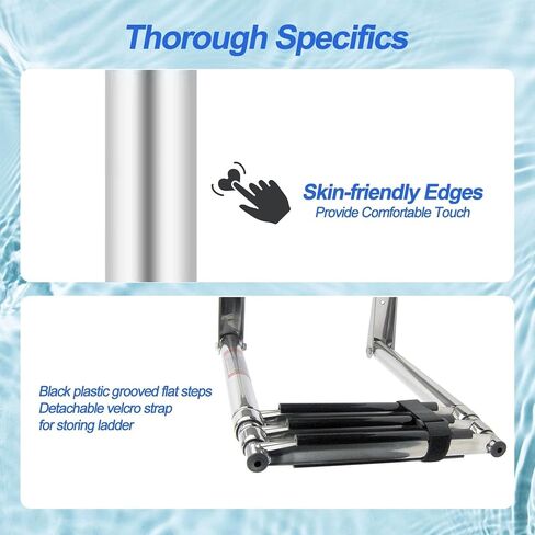Manifish-made 3 Step Boat Ladder, Stainless Steel Telescoping Boat Boarding Ladder, Swim Step with Anti-slippery Vinyl Silver & Black in Saudi Arabia