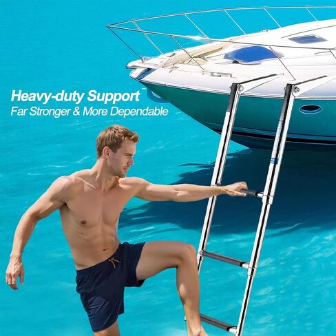 Manifish-made 3 Step Boat Ladder, Stainless Steel Telescoping Boat Boarding Ladder, Swim Step with Anti-slippery Vinyl Silver & Black in Saudi Arabia