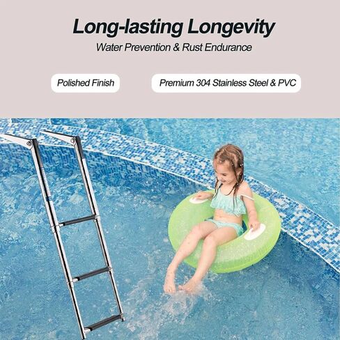 Manifish-made 3 Step Boat Ladder, Stainless Steel Telescoping Boat Boarding Ladder, Swim Step with Anti-slippery Vinyl Silver & Black in Saudi Arabia