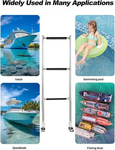 Manifish-made 3 Step Boat Ladder, Stainless Steel Telescoping Boat Boarding Ladder, Swim Step with Anti-slippery Vinyl Silver & Black in Saudi Arabia