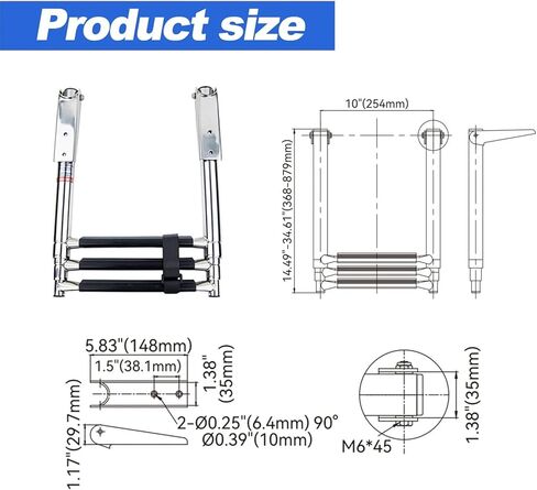 Manifish-made 3 Step Boat Ladder, Stainless Steel Telescoping Boat Boarding Ladder, Swim Step with Anti-slippery Vinyl Silver & Black in Saudi Arabia