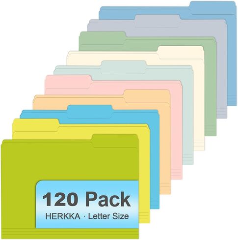 مجلد الملفات ، Herkka 120 Pack 1/3 Cut Tab Bolders ، حجم الحروف ، 6 ألوان متنوعة ، مجلدات ملفات ملونة رائعة لتنظيم وتقديم in Kuwait