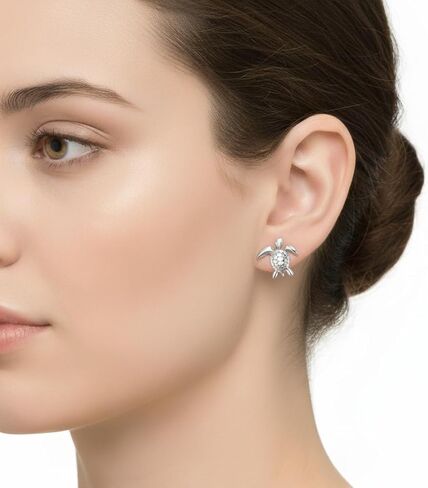 Aloha Jewelry Company 925 Sterling Silver Hawaiian Turtle Honu Stud Earrings, Nickel Free Hypoallergenic, Sea Ocean Hawaii Jewelry for Mom Daughter, Gift Box Included in Saudi Arabia