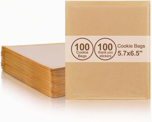 Cookie Bags 5.7x6.5 Inch Individual Heat Sealable Kraft Bakery Bags, Heat Sealable & Grease Resistant Individual Cookie Bags, for Brownie, Donut, Snack, Scone (100 Pack) in Saudi Arabia