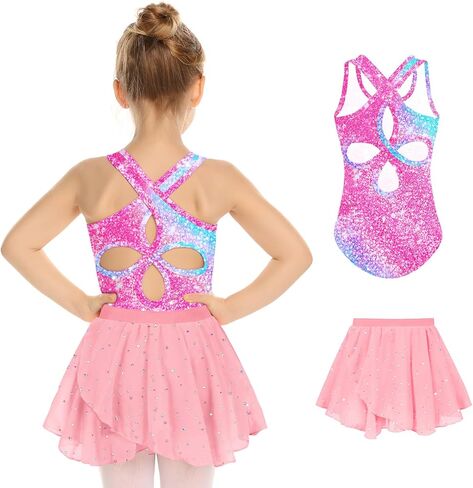 Zaclotre Girls Ballet Leotards Toddler Hollow Back Dance Dress Outfit with Removable Skirt Combo in Saudi Arabia