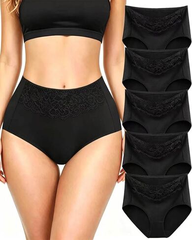 MISSWHO Women's High Waisted Cotton Underwear Soft Breathable Full Coverage Stretch Briefs Ladies Panties 5-Pack in Saudi Arabia