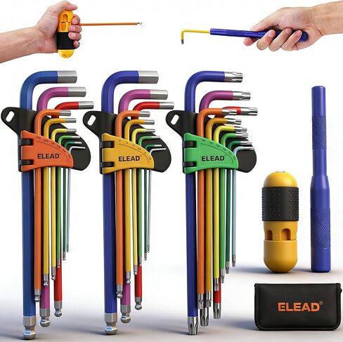 Allen-Wrench Hex Torx Key Set: 29-Piece Rainbow Colored Allen Key Set, Long Arm Ball End Hex Wrench Set, Metric SAE Standard Torx Star Allen Wrenches Sets with T-Handle and Extension Bar in Saudi Arabia