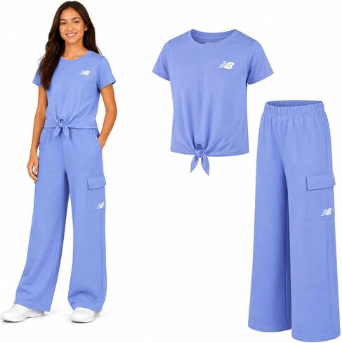 New Balance Girls' Jogger Set - Short Sleeve Performance T-Shirt and Sweatpants (7-16), Size 10/12, Dragon Berry in Saudi Arabia