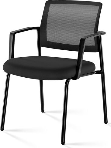 DUMOS Black Stackable Arm Chairs with Mesh Back and Upholstered Fabric, Sturdy Metal Frame, Easy to Store and Use, Perfect for Indoor and Outdoor Spaces, 1 Chair in Kuwait