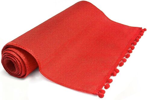 Christmas Table Runner, 14x72 inch Rustic Burlap Table Runner with Pom Pom Red Dining Table Runner for Christmas Wedding Valentine's Day Party Decorations in Saudi Arabia