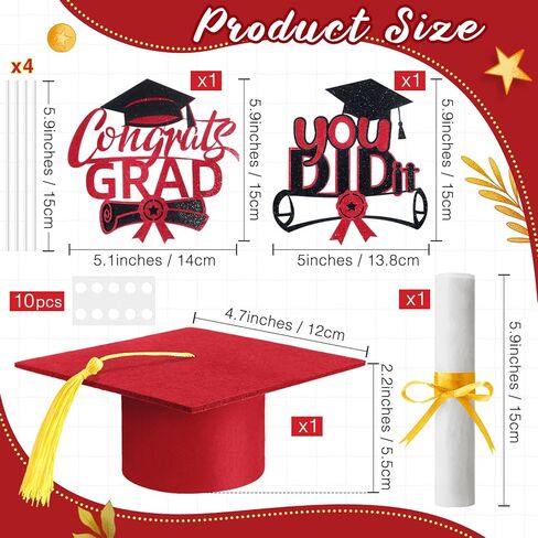 4 Pcs Congrats Grad Cake Topper Includes You Did It Cake Topper Felt Graduation Cap with Tassel Diploma Decoration for 2025 Senior School University College Graduation Party Supplies(Black) in Saudi Arabia