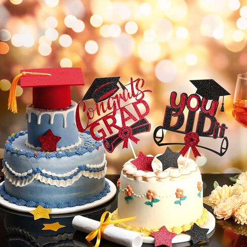 4 Pcs Congrats Grad Cake Topper Includes You Did It Cake Topper Felt Graduation Cap with Tassel Diploma Decoration for 2025 Senior School University College Graduation Party Supplies(Black) in Saudi Arabia