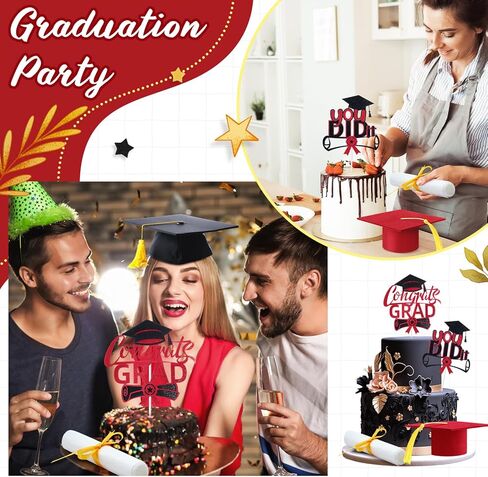 4 Pcs Congrats Grad Cake Topper Includes You Did It Cake Topper Felt Graduation Cap with Tassel Diploma Decoration for 2025 Senior School University College Graduation Party Supplies(Black) in Saudi Arabia