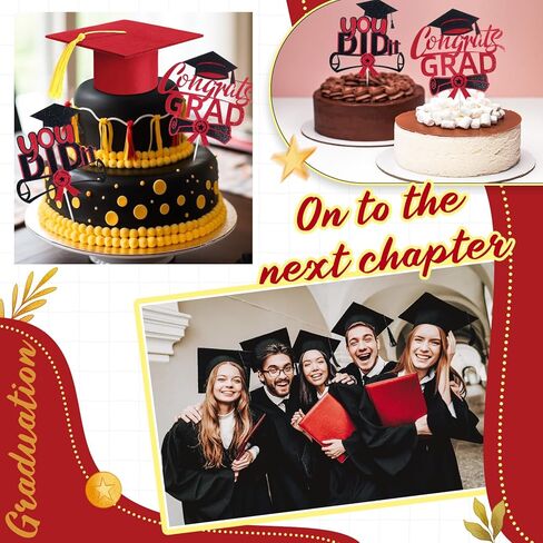 4 Pcs Congrats Grad Cake Topper Includes You Did It Cake Topper Felt Graduation Cap with Tassel Diploma Decoration for 2025 Senior School University College Graduation Party Supplies(Black) in Saudi Arabia