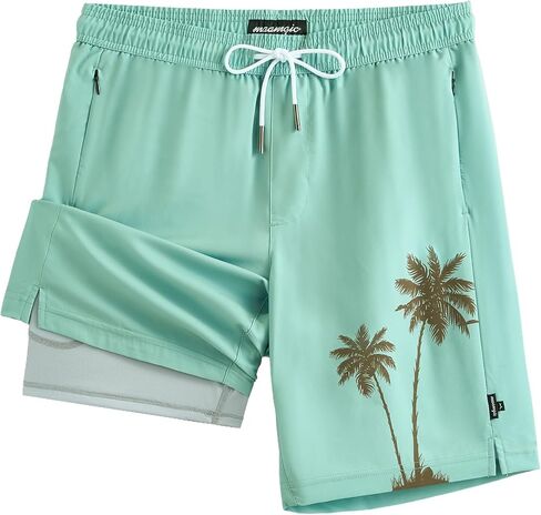 maamgic Mens Swim Trunks with Compression Liner 9 Inch Stretch Quick Dry Swim Shorts with Zipper Pockets Swimwear in Saudi Arabia