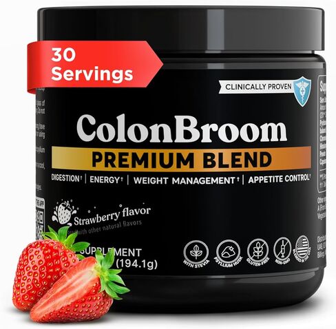 ColonBroom Premium Weight Management Supplement (Strawberry) - Colon Broom Psyllium Husk Fiber Powder Drink - Gluten Free, Non-GMO Colon Cleanse for Bloating Relief & Gut Health, 30 Servings in Kuwait