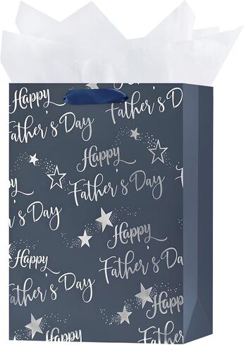 OFIHANLY 12.6" Medium Size Happy Farthers Day Gift Bags with Handles for Dad Navy Blue Paper Gift Wrap Bags with Tissue Paper for Grandfather in Saudi Arabia