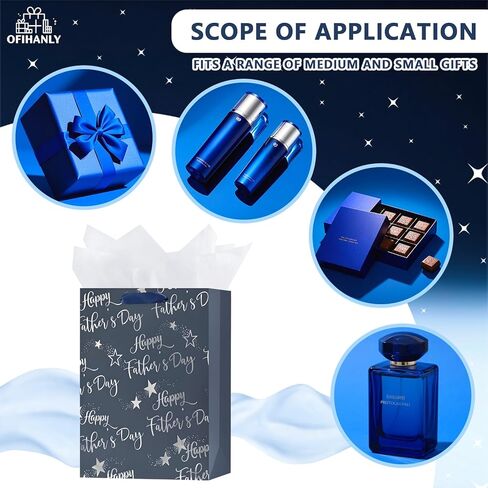 OFIHANLY 12.6" Medium Size Happy Farthers Day Gift Bags with Handles for Dad Navy Blue Paper Gift Wrap Bags with Tissue Paper for Grandfather in Saudi Arabia