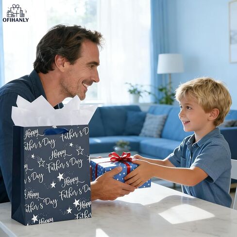 OFIHANLY 12.6" Medium Size Happy Farthers Day Gift Bags with Handles for Dad Navy Blue Paper Gift Wrap Bags with Tissue Paper for Grandfather in Saudi Arabia