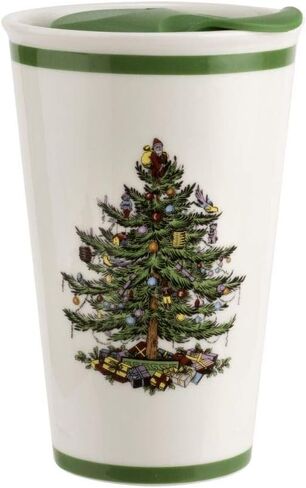 Spode Christmas Tree Travel Mug | Coffee Mug with Lid | Porcelain Coffee Tumbler - Dishwasher & Microwave Safe | Coffee Cups | Christmas Mugs | Travel Coffee Mug - 8 Oz (Christmas Tree) in Saudi Arabia