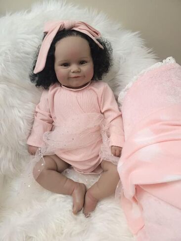 Angelbaby Reborn Real Life Baby Dolls 24inch Soft Silicone Realistic Weighted Dark Brown Skin Newborn Reborn Toddler Girl Doll Detailed Toys for Children Gifts in Saudi Arabia