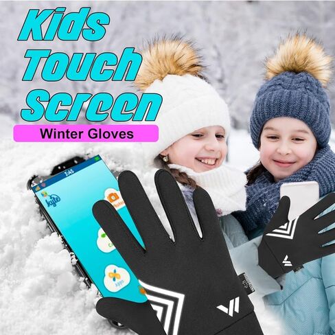 Winter Warm Kids Gloves, Children Thermal Touchscreen Gloves, Anti-Slip, Sports, Cycling, Running, Riding, Outdoor Gloves for Boys Girls 4-12 Years Old in Saudi Arabia