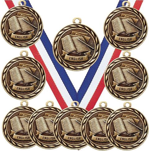 Express Medals Pack of 10 (or More) 2 Inch Gold English Award Medals Variations with or Without Engraving Personalization Engraved Custom Text Names in Saudi Arabia