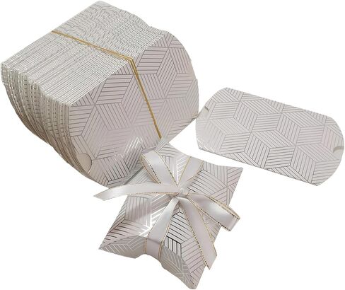 UPSTORE 50 Pack Mini Pillow Candy Box Kraft Paper Small Gift Boxes with Ribbon for Wedding Party Favor Jewelry Soap Packaging (Gold Stripes) in Saudi Arabia