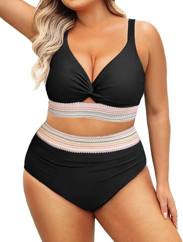 Daci Plus Size Two Piece Swimsuits - High Waisted Bikini for Women Tummy Control Bathing Suits Knot Twist Swimwear 2025 in Kuwait
