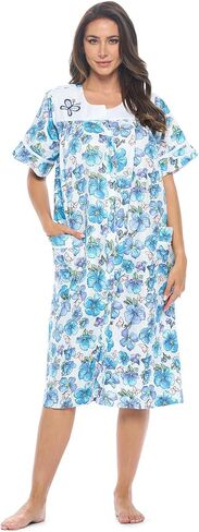 Casual Nights Women's Snap - Front House Dress Short Sleeve Woven Housecoat Duster Lounger Robe with Pockets in Saudi Arabia