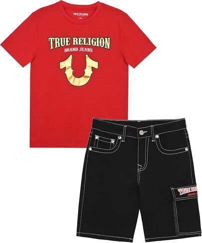 True Religion Boys Short Sets for Kids | Boys Jean Shorts and Tee Shirt Clothing Set in Saudi Arabia