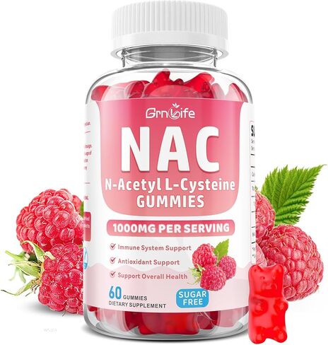 NAC Gummies for Kids & Adults, 1000mg N Acetyl Cysteine Supplement NAC Chewable for Antioxidants & Immune Support, Liver Health, Raspberry Flavor, 60 Count in Saudi Arabia