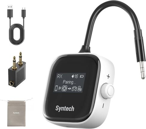 Syntech Airplane Bluetooth Transmitter Receiver for Airpods or Headphones, LED Display Dual Pairs Low Latency Wireless Bluetooth 5.3 Audio Adapter with Extra Dual 3.5mm AUX Adapter for Flight Car in Kuwait