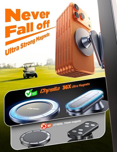Chfeila Magnetic Golf Cart Phone Holder [One Hand 360° Adjustable & 36X Strong Magnets] Golf Cart Phone Holder for iPhone 17-12, Golf Accessories Gifts for Men Dad Husband, Fits EZGO Yamaha Club Car in Saudi Arabia