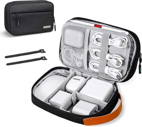 Lacdo Electronic Organizer Travel Cable Organizer Bag Pouch Tech Electronic Accessories Carry Case Portable for Cords, Cables, Chargers, Power Adapter, Phone, Power Bank, Flash drives, SD Card, Black in Saudi Arabia