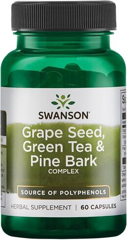 Swanson Grape Seed Green Tea & Pine Bark Complex Health Antioxidant Support Polyphenols OPCS Herbal Supplement 60 Capsules (Caps) in Kuwait