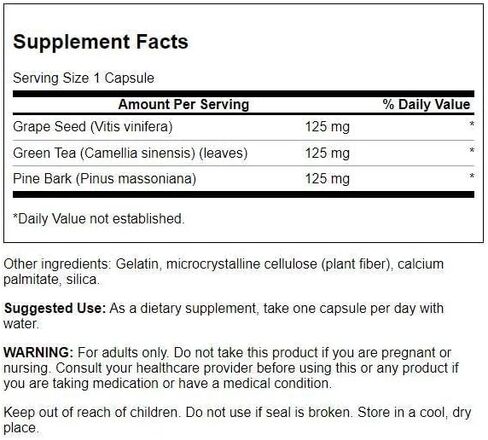 Swanson Grape Seed Green Tea & Pine Bark Complex Health Antioxidant Support Polyphenols OPCS Herbal Supplement 60 Capsules (Caps) in Kuwait